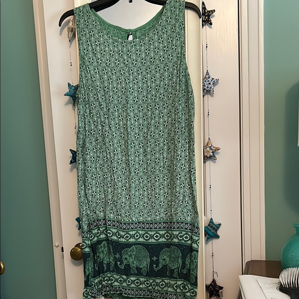 Green Sleeveless Dress with Elephant Print Made in Italy